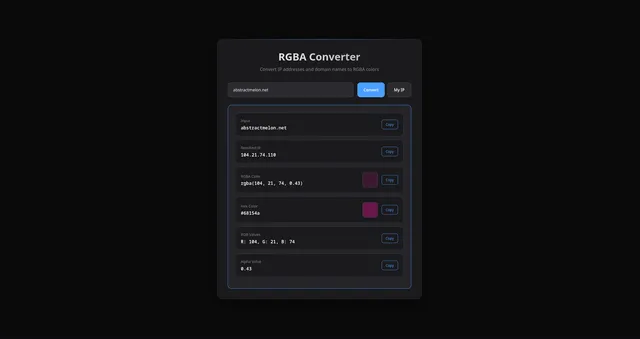 IPアドレスがカラフルに変身!?4つの数字でRGBAカラーを作る遊びツール